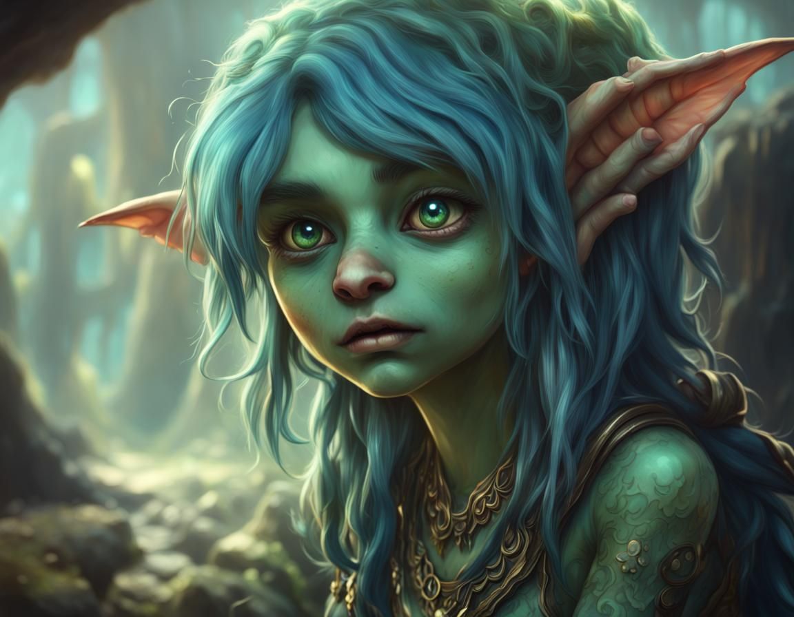 Cute Goblin Girl with Green Skin in Digital Art