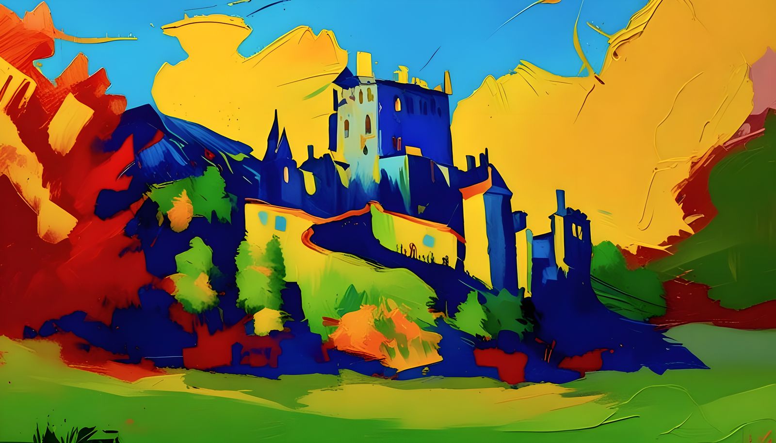 Abstract Landscape: European Castle in Pollock Style