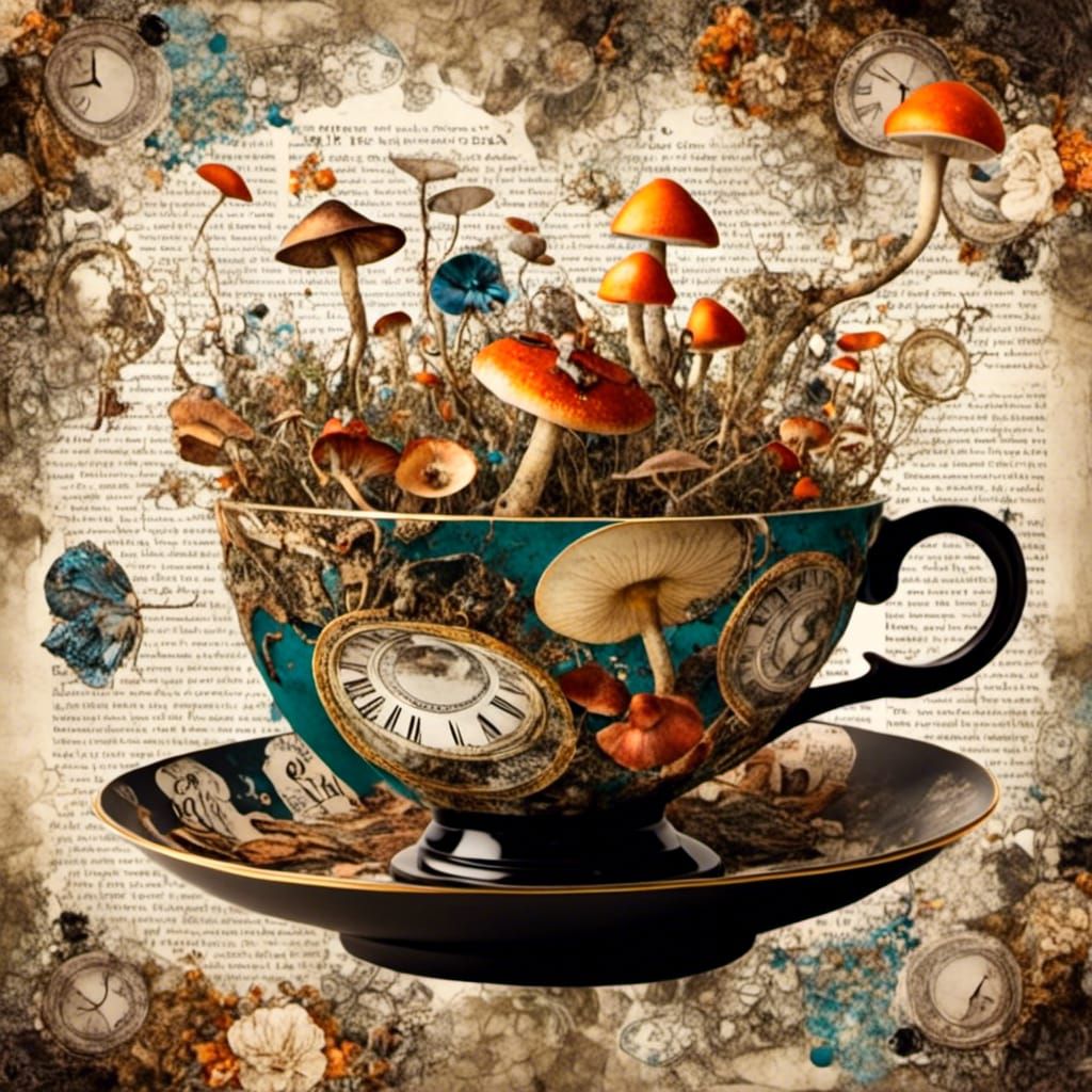 Whimsical Tea Party Collage in Modern Boho Style