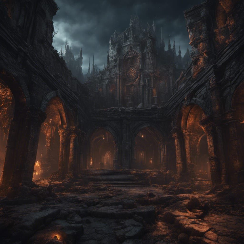 Dark Crypt Under City: Detailed Matte Painting