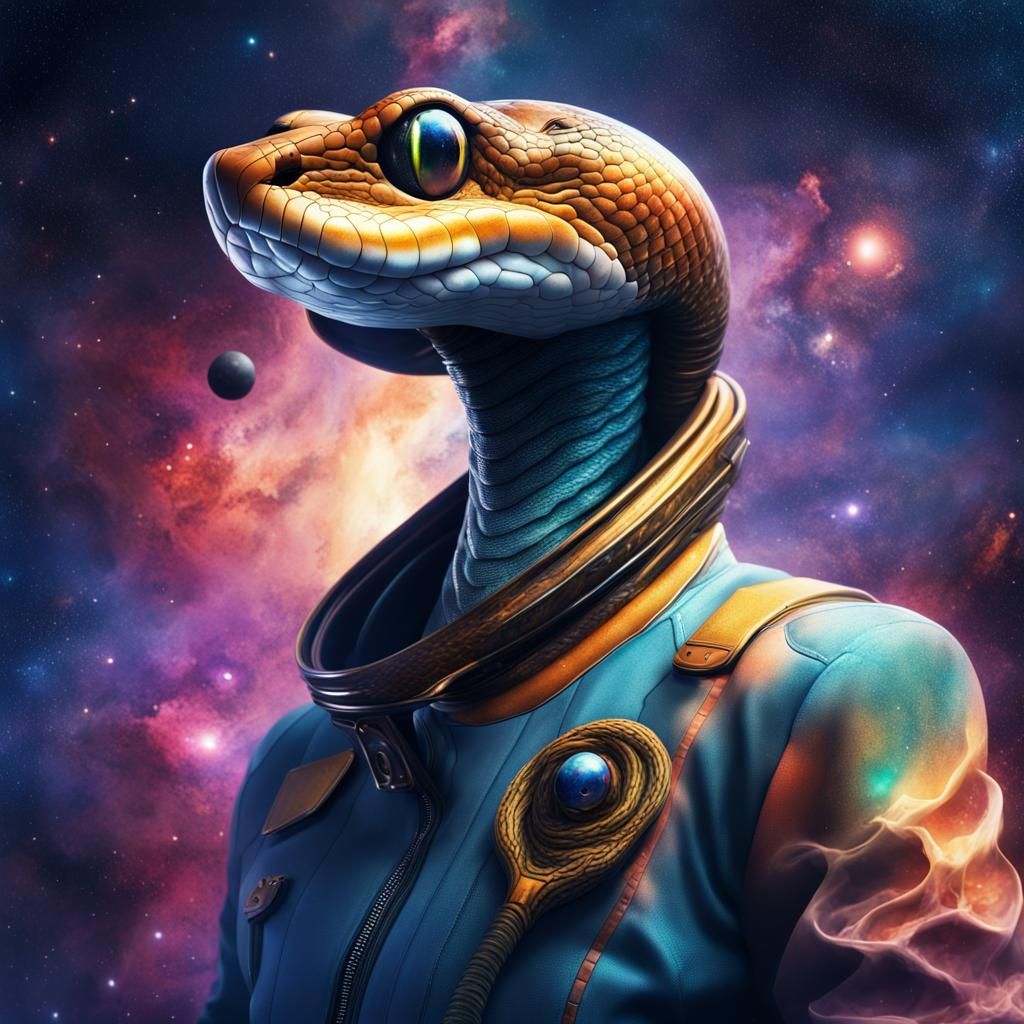 Snake Space Commander in Surreal Watercolor Style