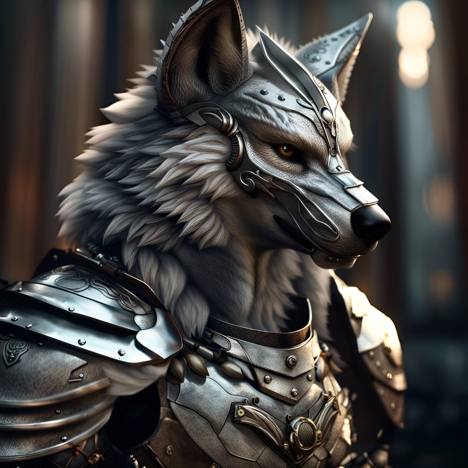 Realistic Armored Wolf Warrior in 8K