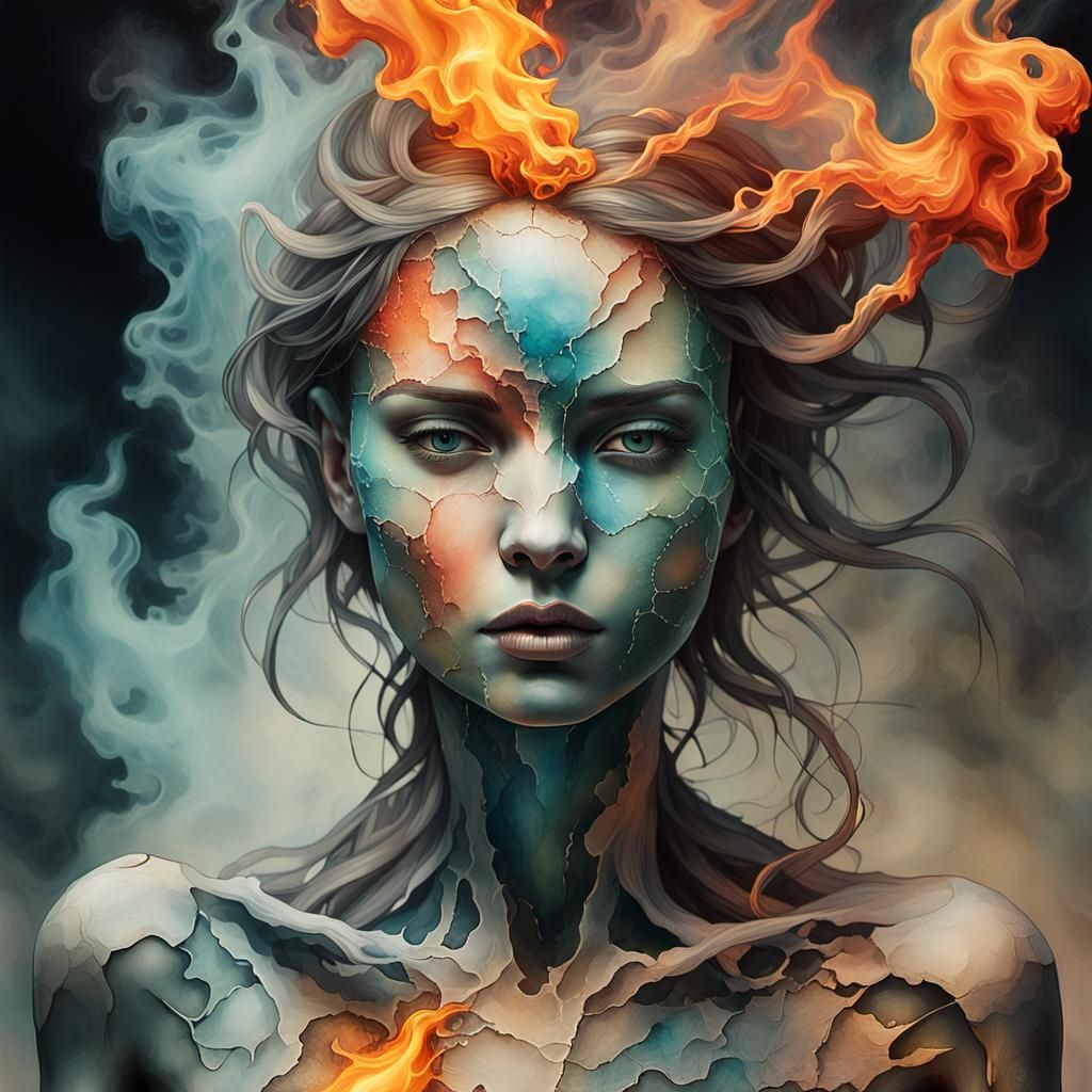 Ethereal Transformation: Flame to Flesh in Charcoal Art