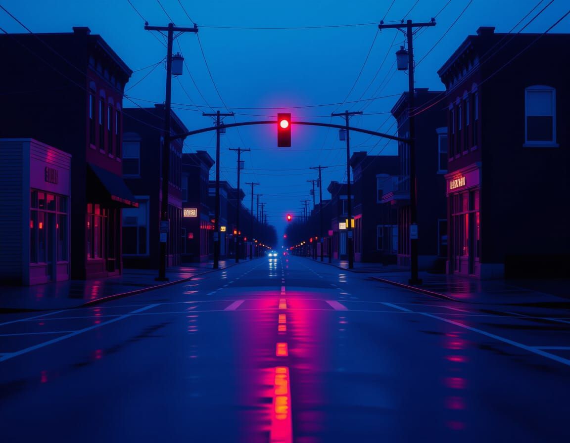 Deserted City Street at Dusk, Neo-Noir Style