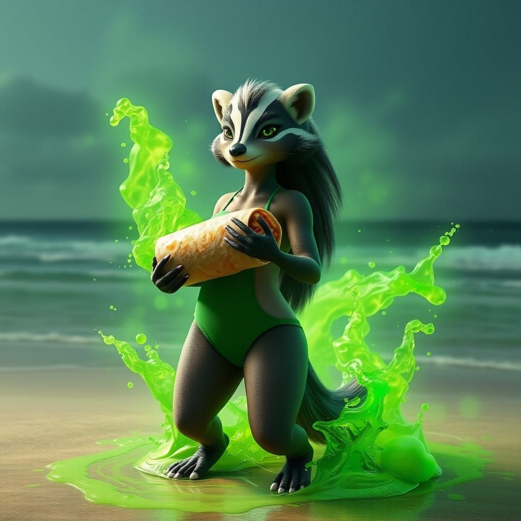 Fantastical Beach Goddess in Emerald Aura