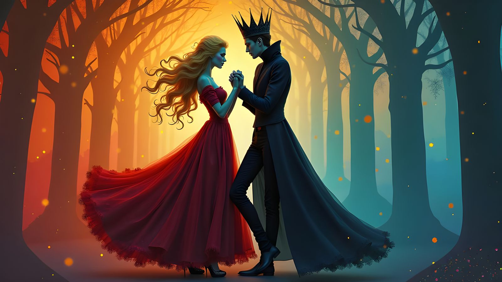 Gothic Queen and Blonde King Waltz in Palace