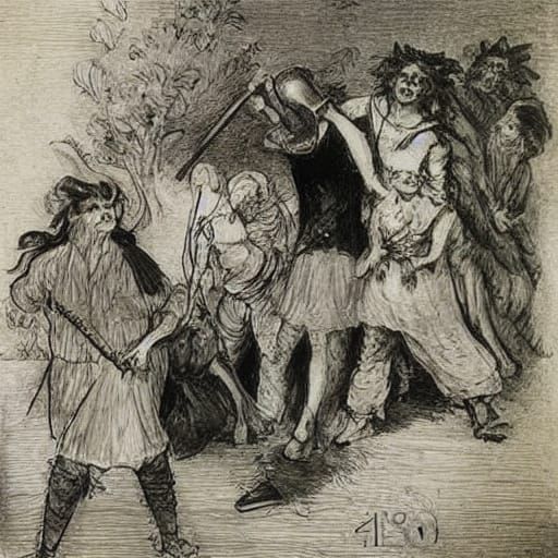 Dreamlike Witches in Goya and Malevich Style