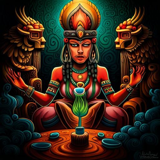 Mayan Priestess Ritual in Graffiti Street Art