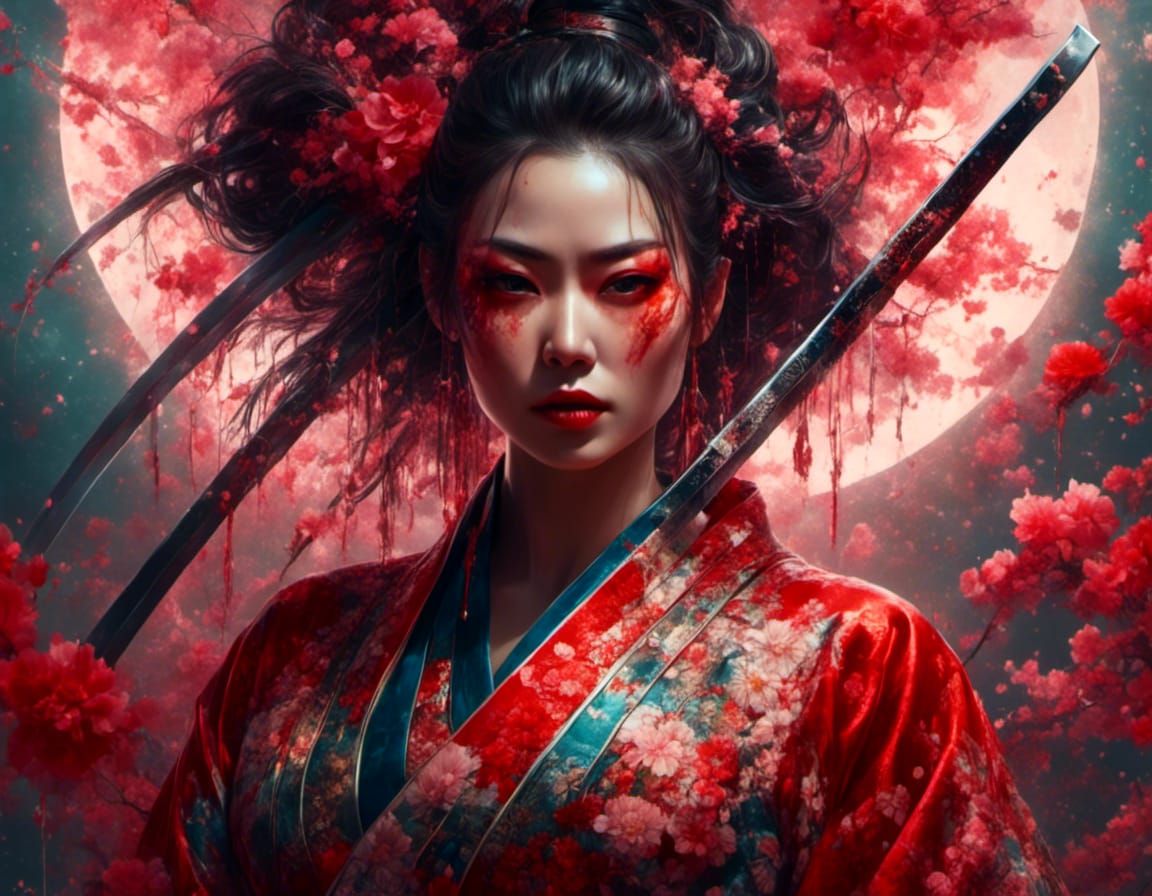 Hyperrealistic Kimono Woman with Katana Portrait