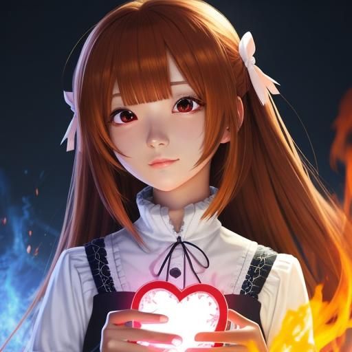 Kawaii Anime Girl Holding a Glowing Heart