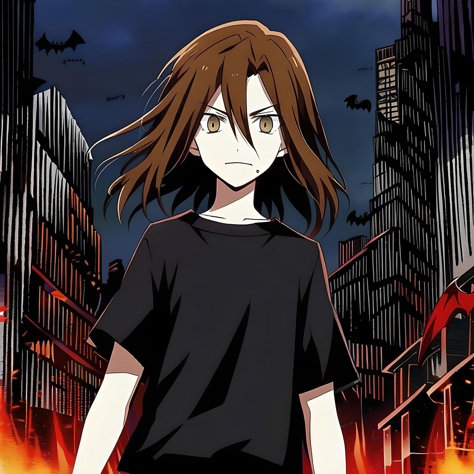 Vampire Girl with Chestnut Hair in Anime Style