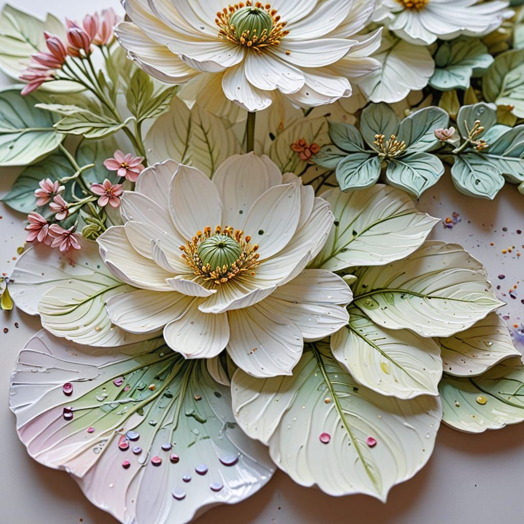 Garden of Vibrant Blooms in Watercolor Impasto