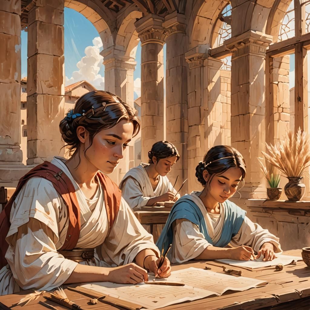 Roman Scholars in Whimsical Classroom