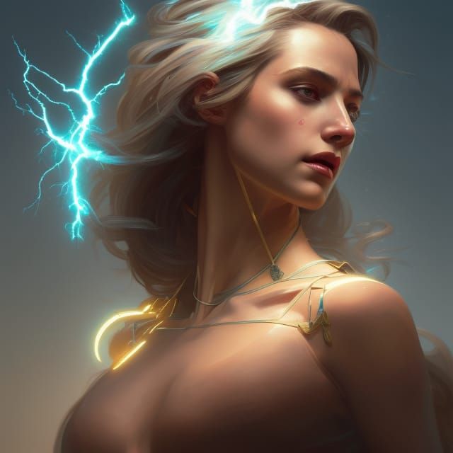 Goddess of Lightning Portrait in Hyperdetailed Style