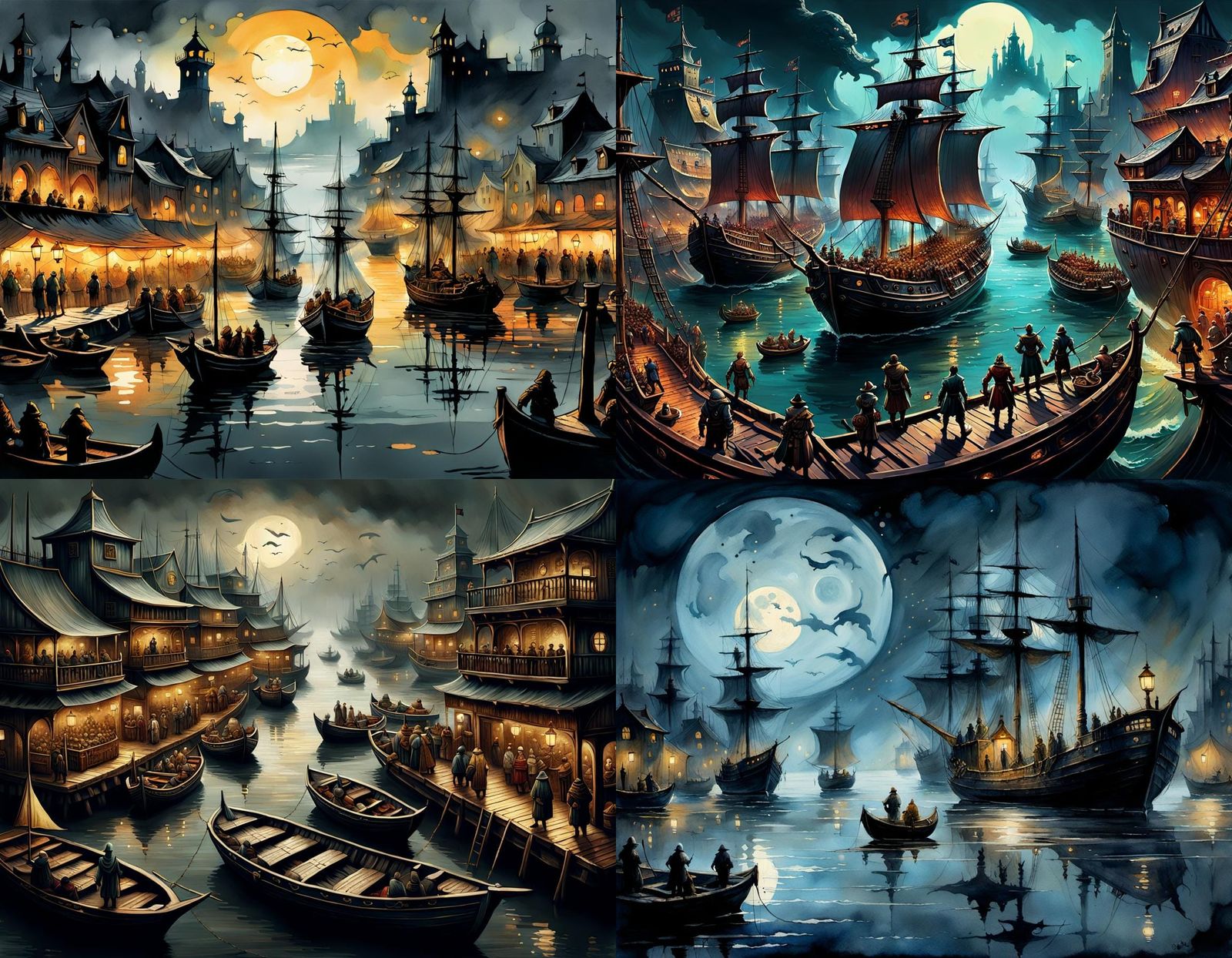 Fantasy Port City in 1970s D&D Style