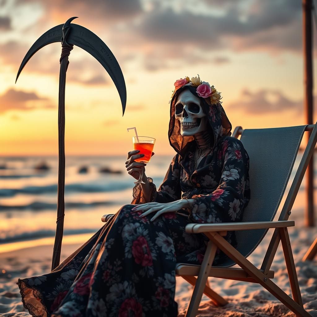 Lady Death on Australian Beach in Hyperrealism