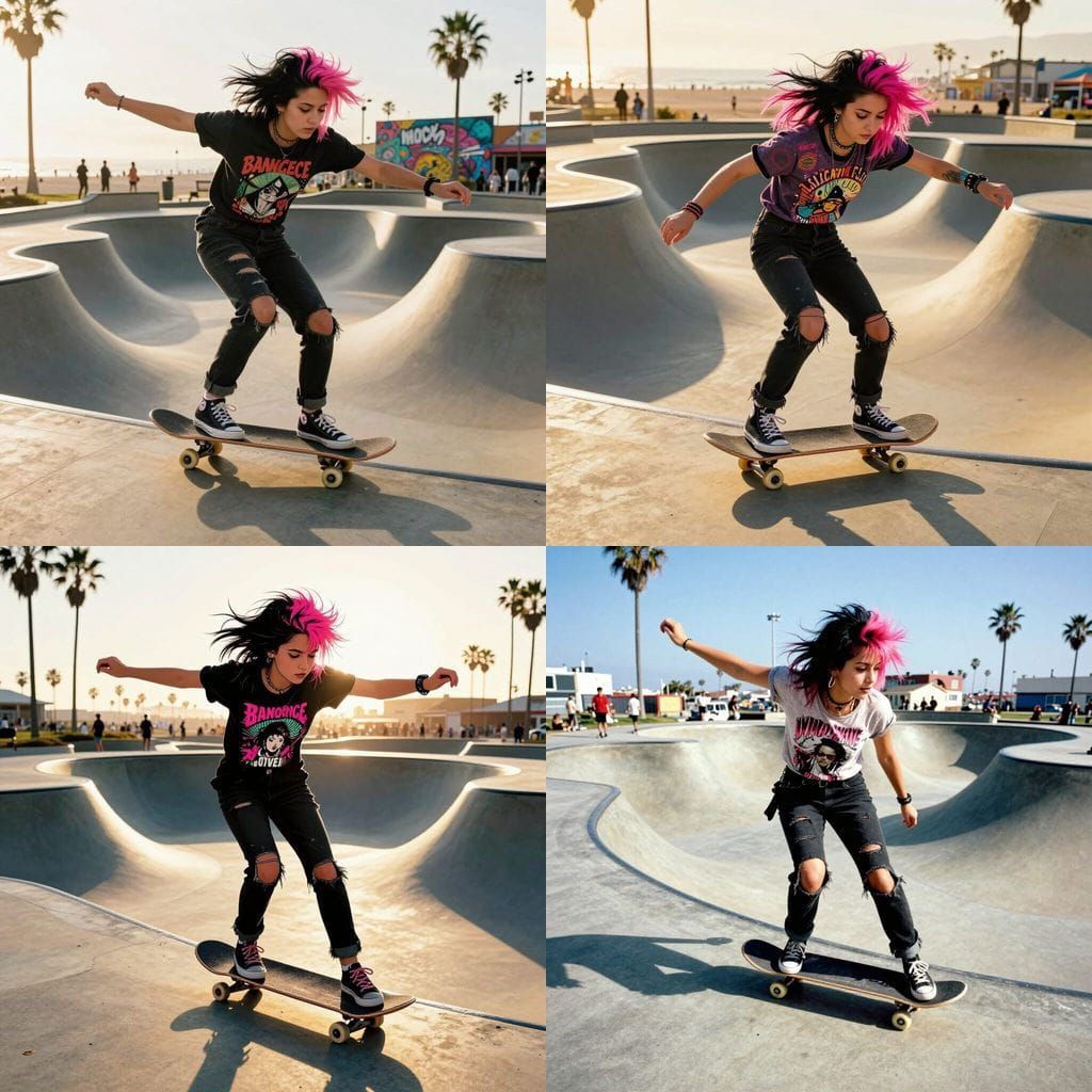 Punk Surfer Girl Skates Venice Beach in Vintage Band Tee