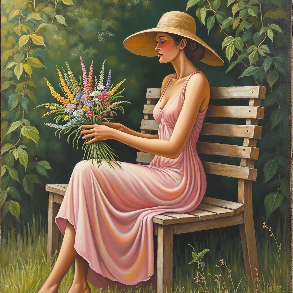 Serene Woman with Wildflowers in Impressionist Style