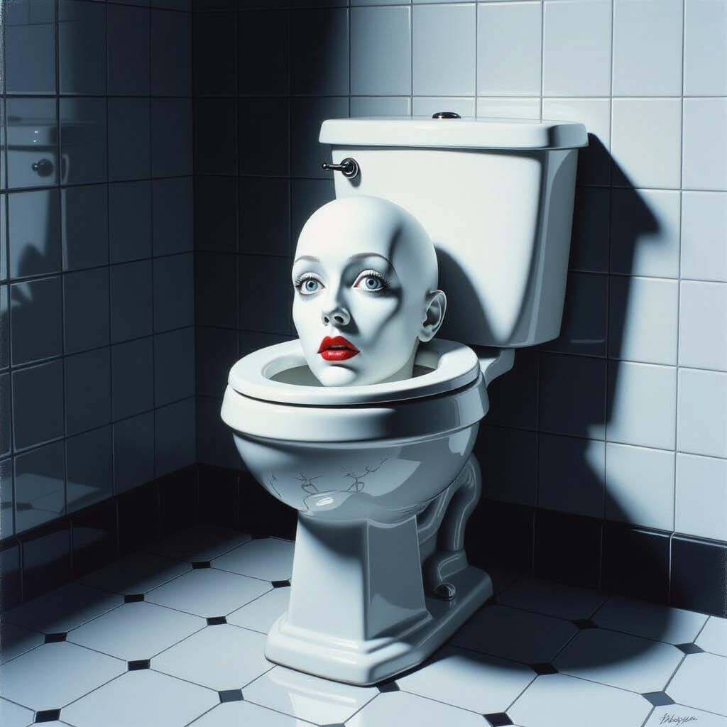 Surreal Head Emerges from Toilet Bowl in Dalรญ-Inspired Art