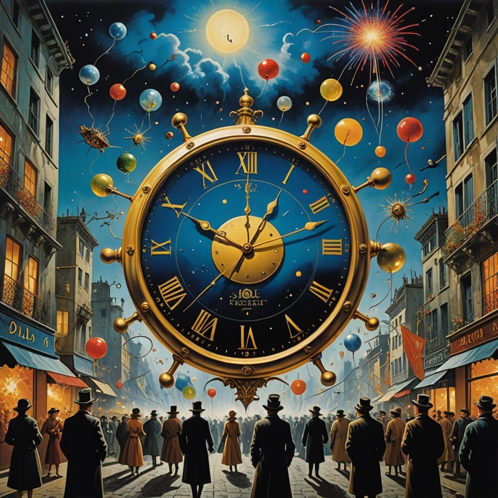 Surreal New Year's Eve Celebration in a Melting Reality