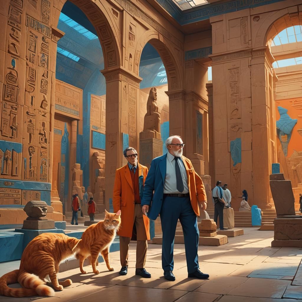 Cat and Professor Explore Egyptian Art Museum