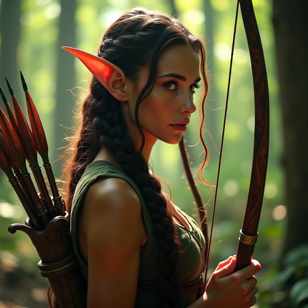 Wood Elf Maiden in Sunlit Forest, Cinematic Style