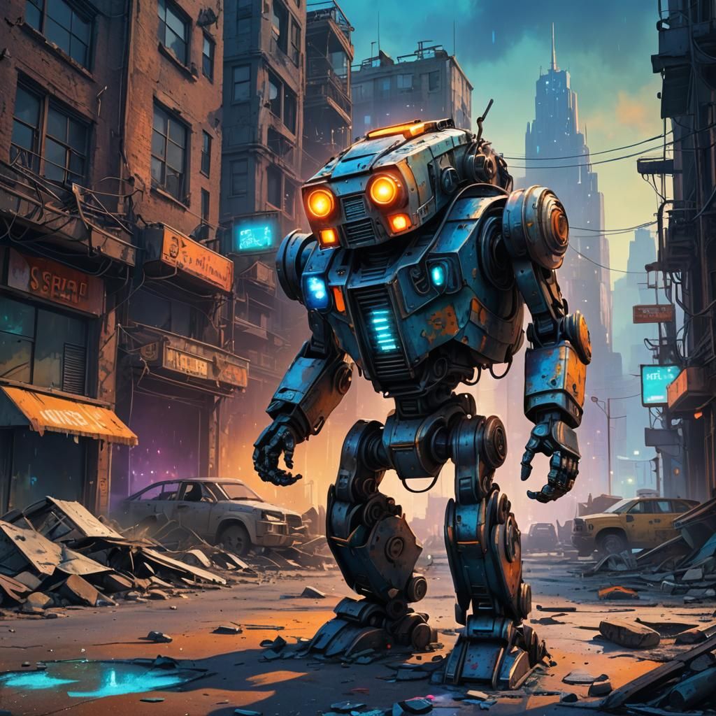 Post-Apocalyptic Toy Robot with Holographic Glow