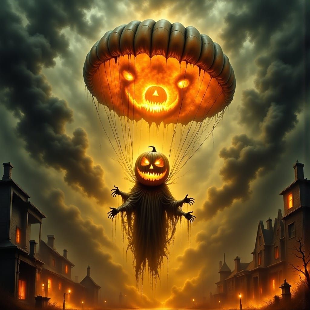 Furious Egg in Burning Parachute: Digital Art