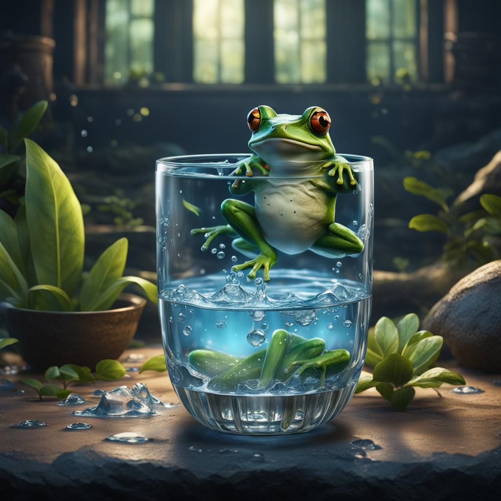 Frog in Glass of Water: Detailed Matte Painting