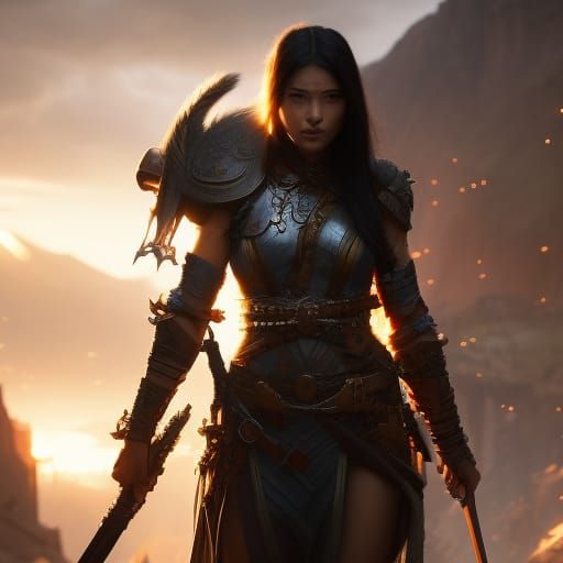 Kpop Barbarian Warrior in Winter Landscape, Detailed Digital...