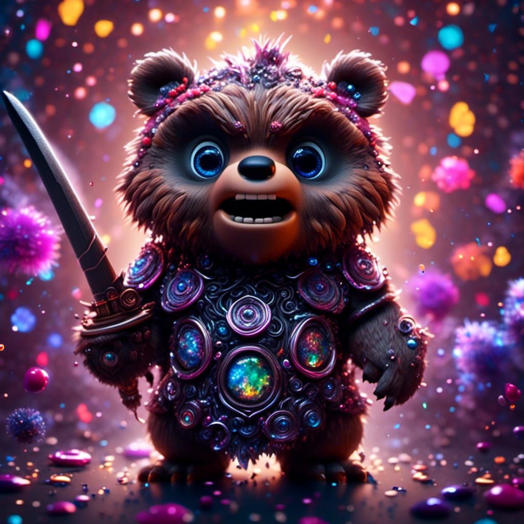 Holographic Pixar Grizzly Bear Samurai Digital Illustration