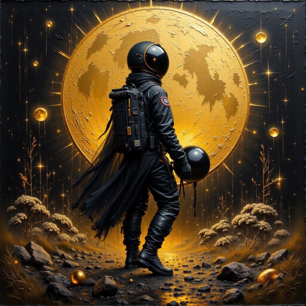 dark gold astronaut, Obsidian Black gold and gold ...
