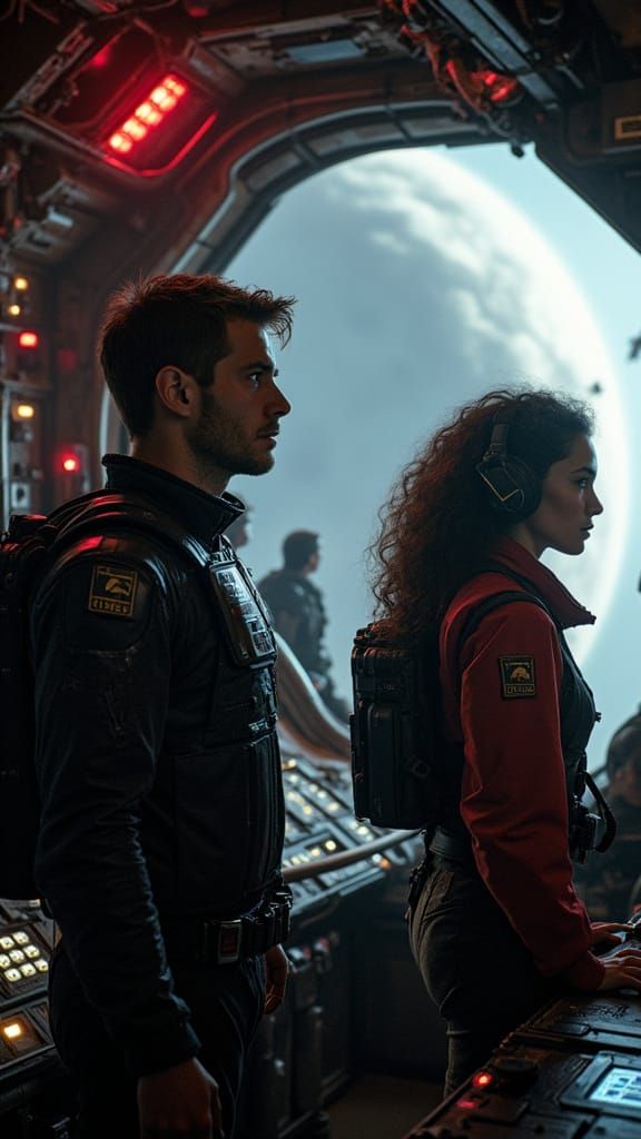 Futuristic Space Crew Prepares for Battle in High-Tech Stars...