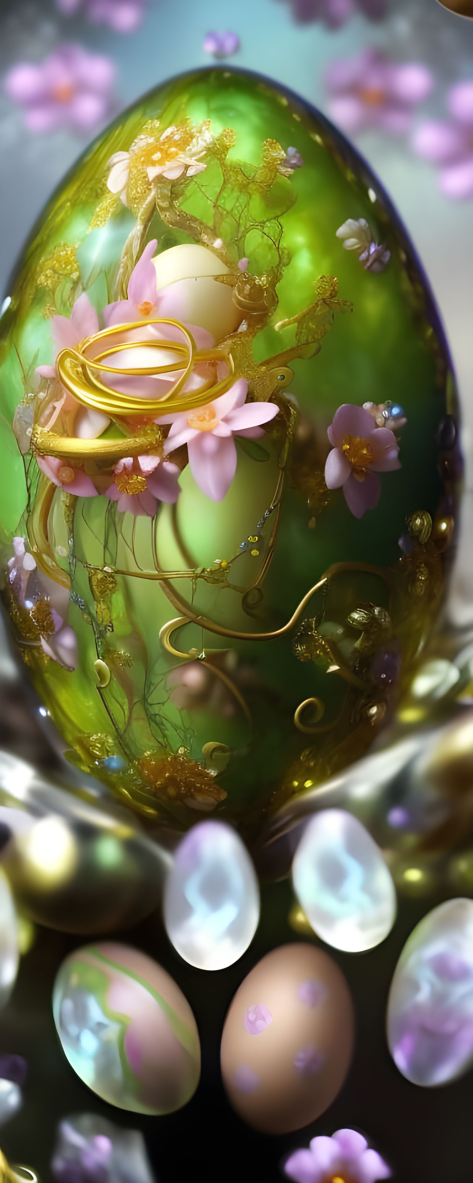 Ornate Easter Egg with Neon Vines, Digital Art