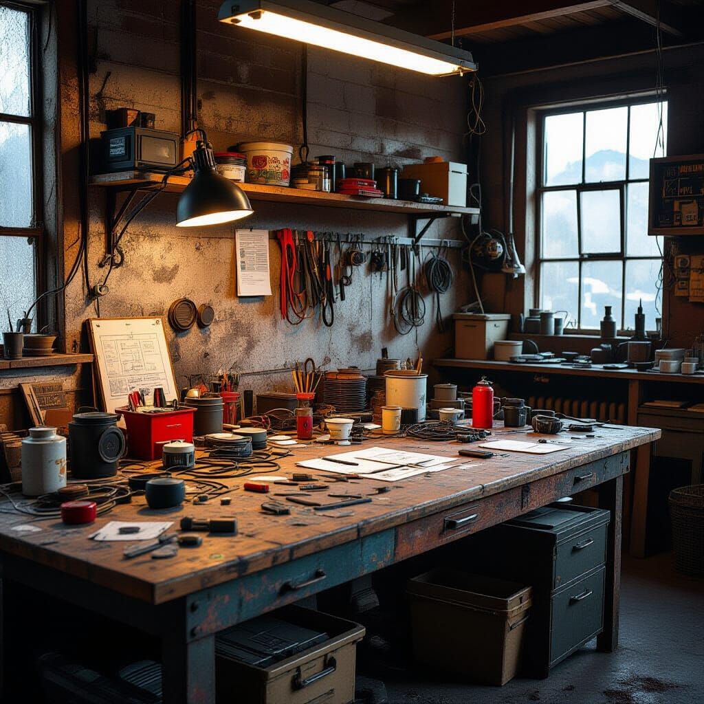 Untidy workshop table