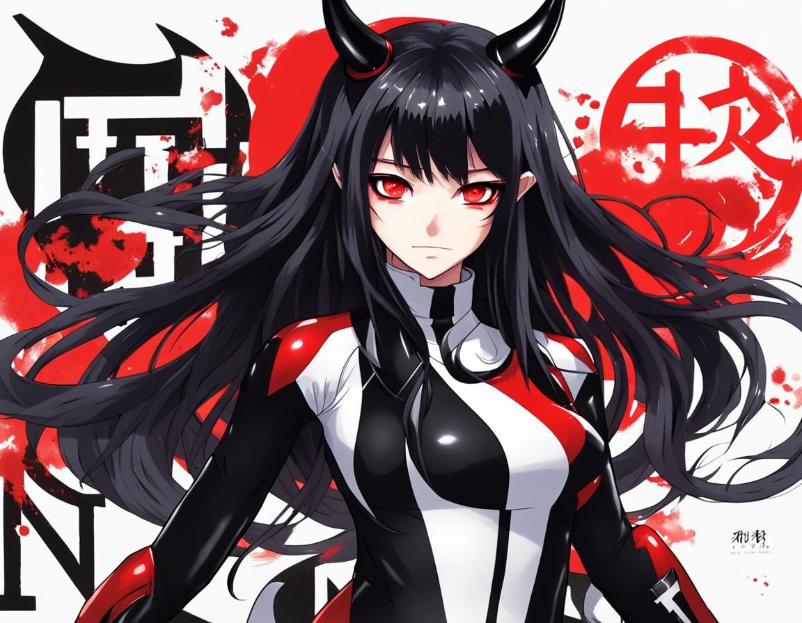 Anime Girl with Devil Horns and Shadow