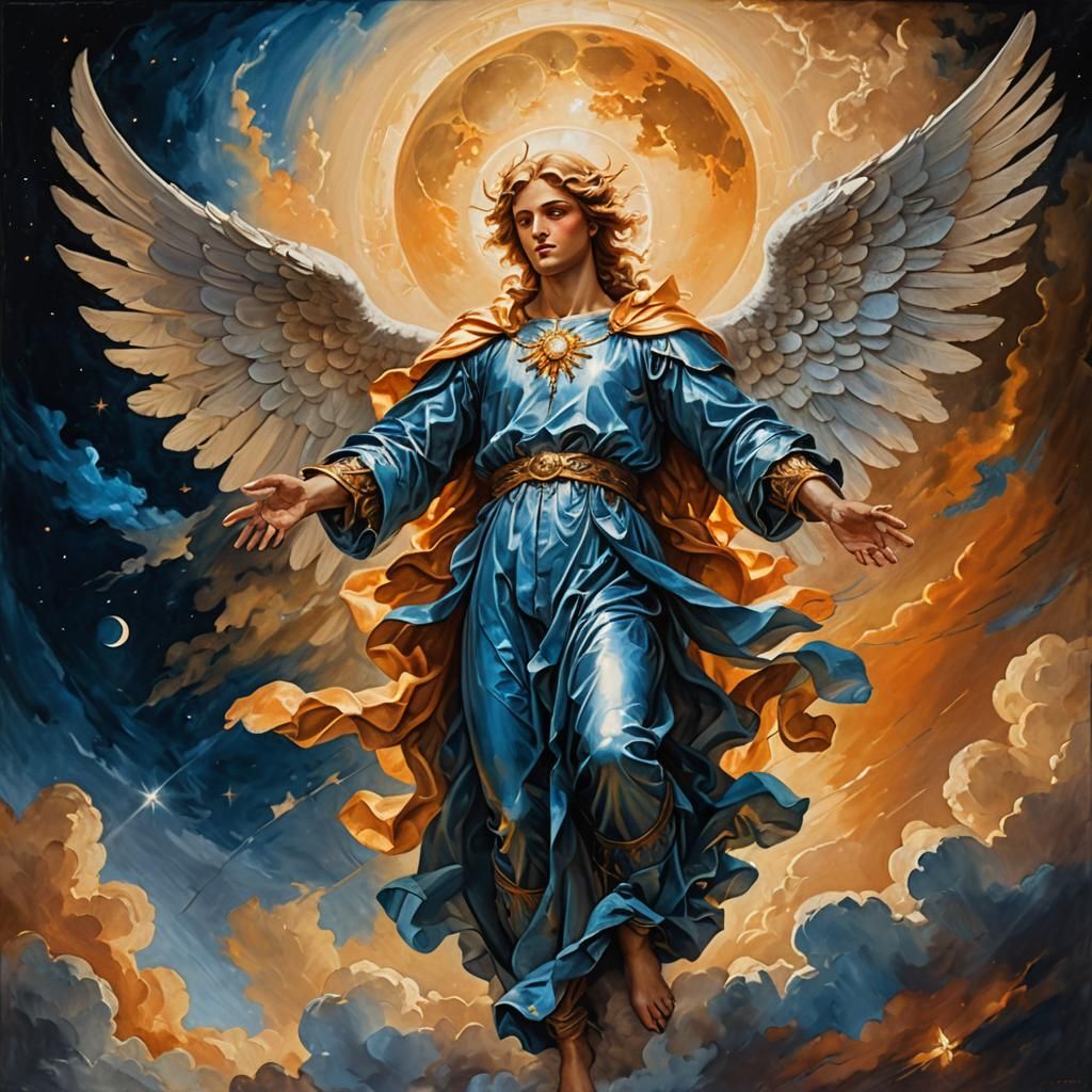 Archangel Descent from Moon in Baroque Style