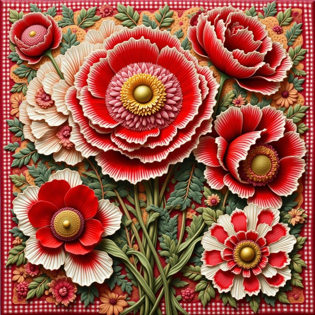 Folk Collage of Floral Patterns in Khokhloma Style