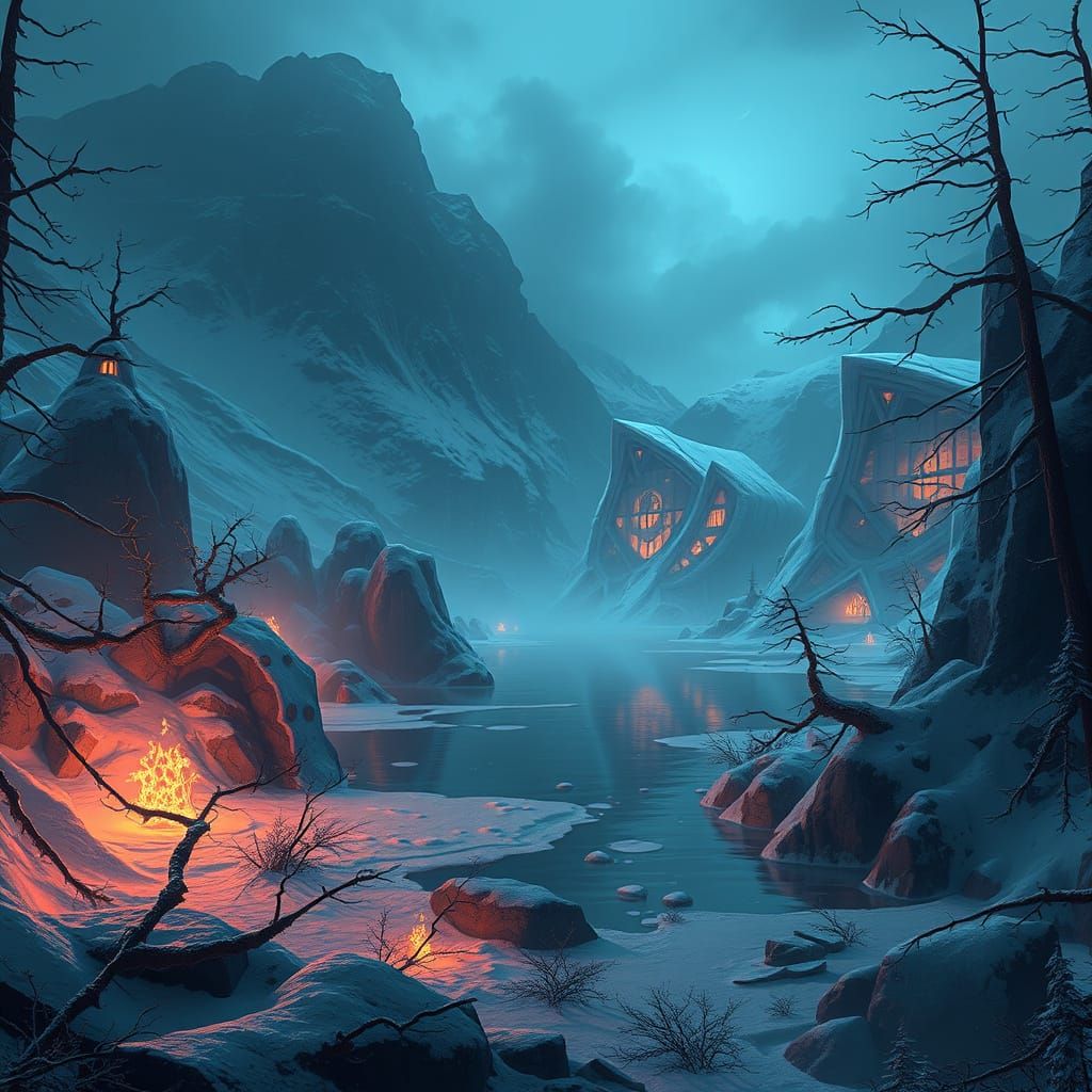 Frozen Demon Lake in Hellish Landscape