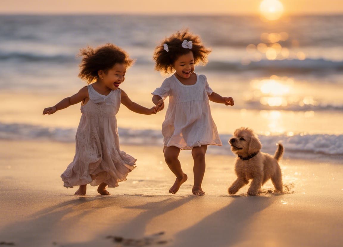 Joyful Toddlers Dancing on Beach at Sunset