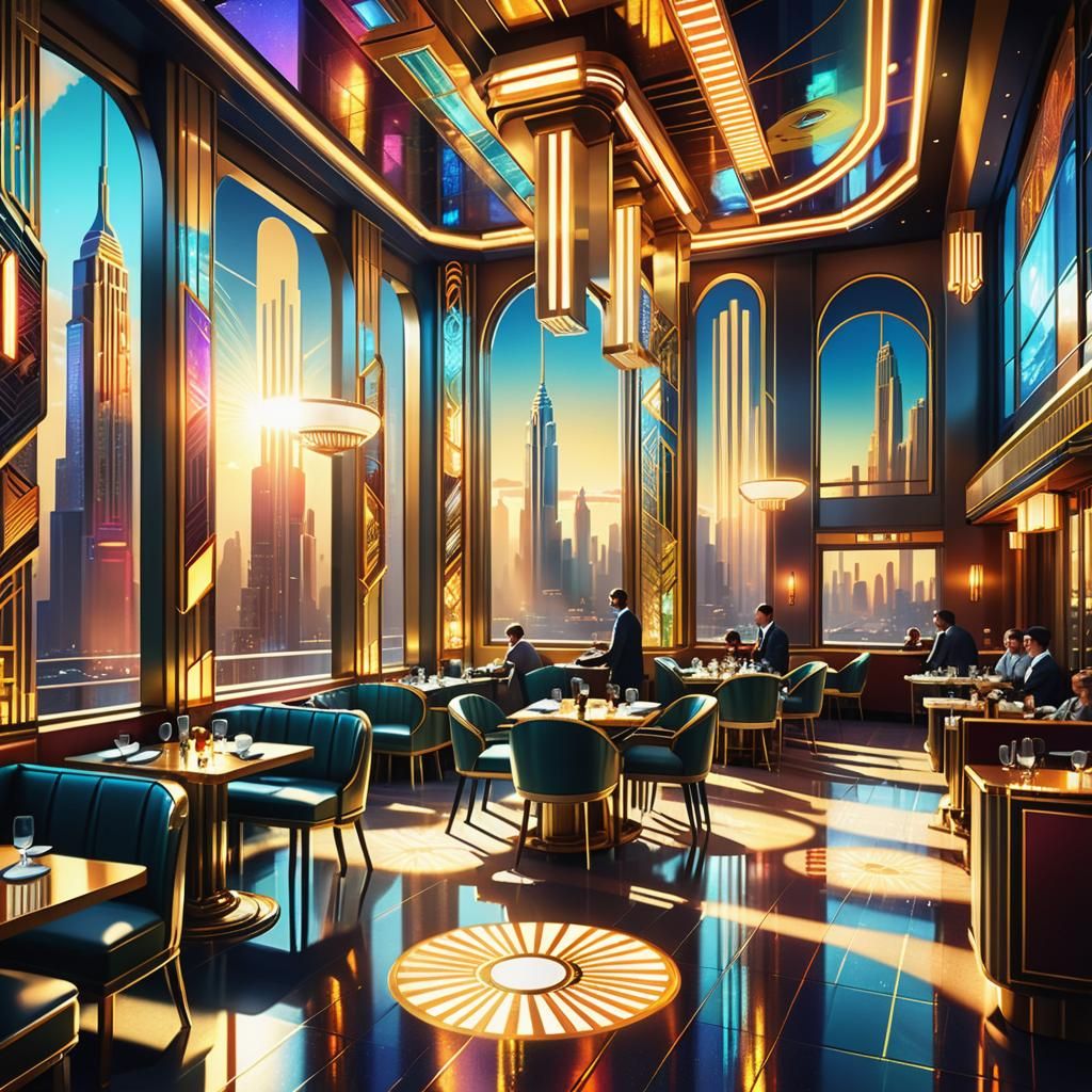 Luxurious Art Deco Restaurant with Holographic Lights