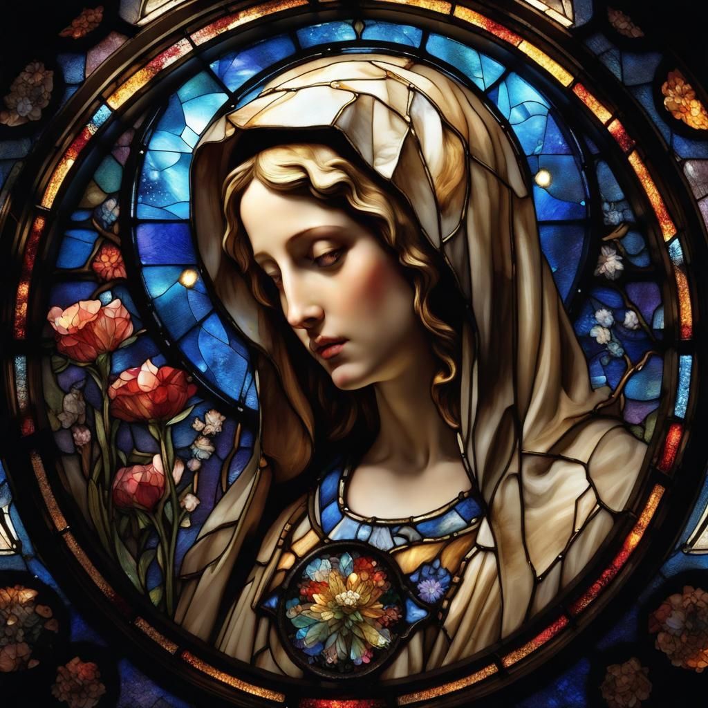 virgin mary glass window