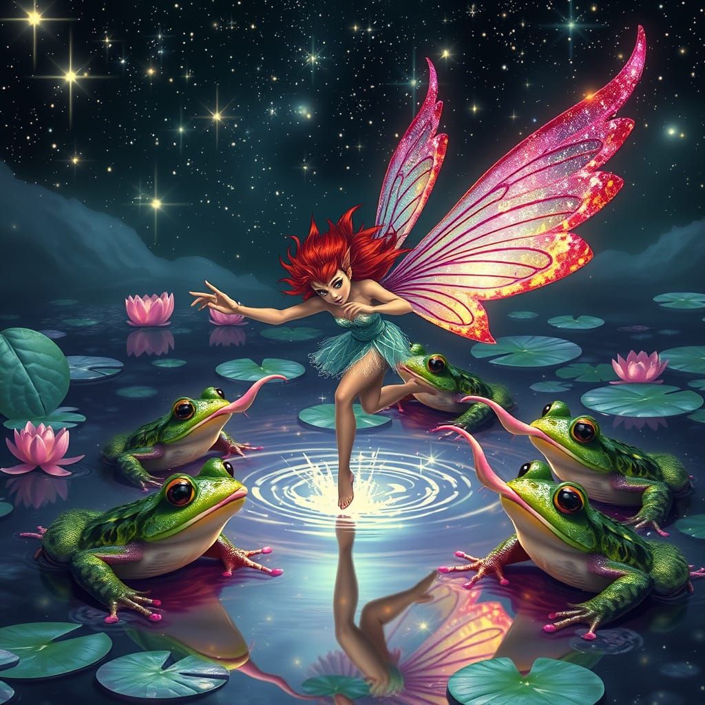 Mystical Faerie Escapes Starlit Frog Pond