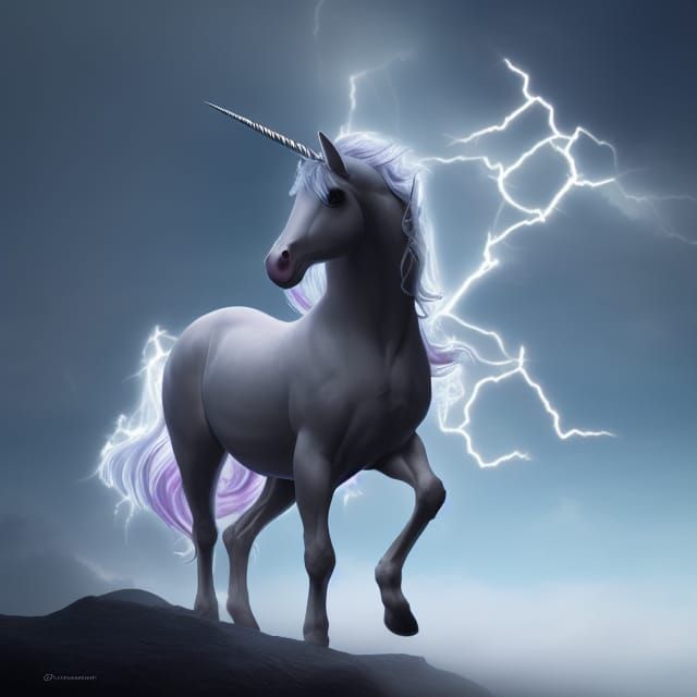 Lightning Unicorn Matte Painting with Dramatic Lighting