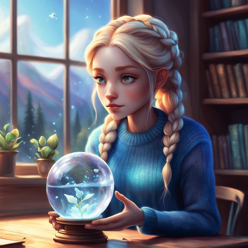 Girl Holds Crystal Globe With Sprouting Seedling