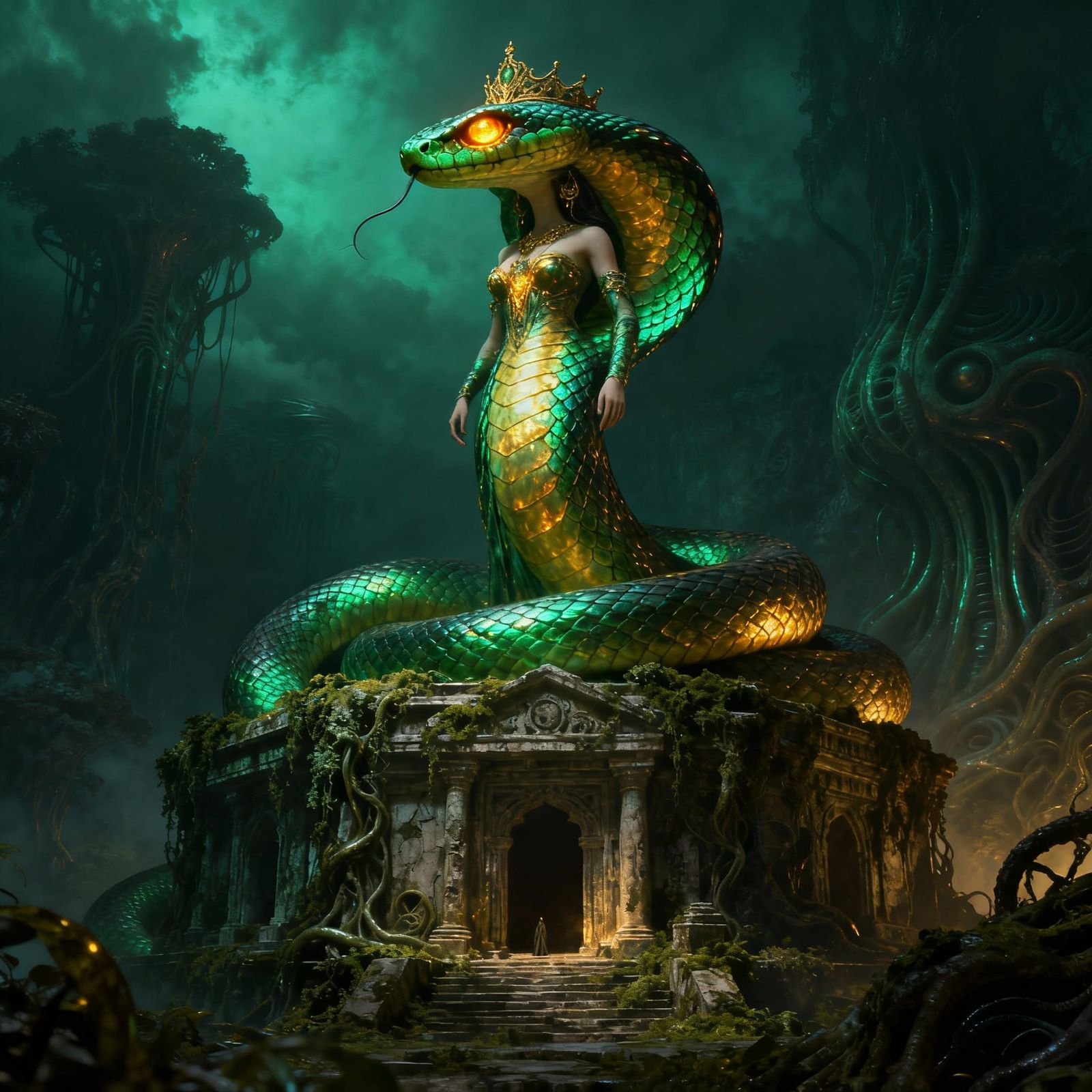 Regal Serpent Queen in Ancient Temple