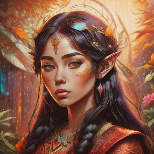 Fantasy Elf Dancing in Rain with Blacklight