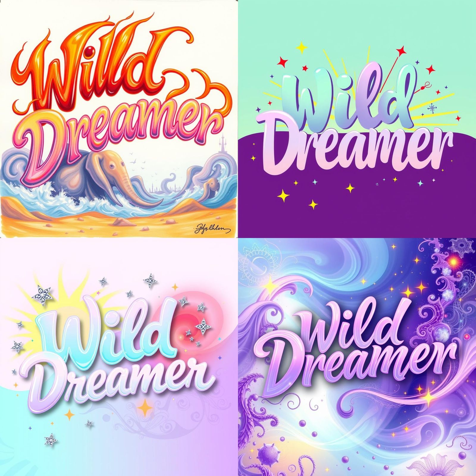 Ethereal 'Wild Dreamer' in Teal and Purple Airbrush Font