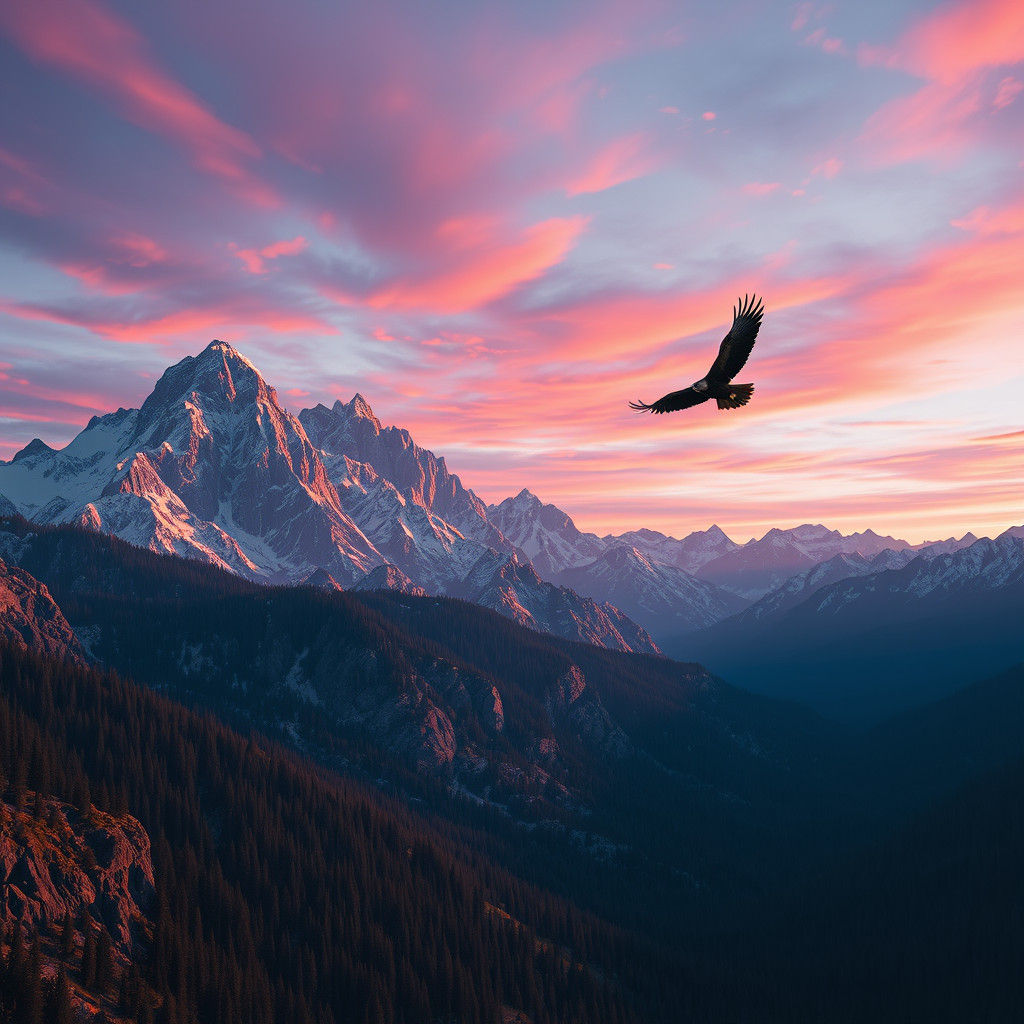 Majestic Eagle Soaring Over Mountain Sunset