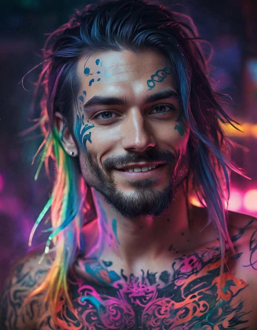 Grunge Gothic Portrait in Trippy Neon Dreams